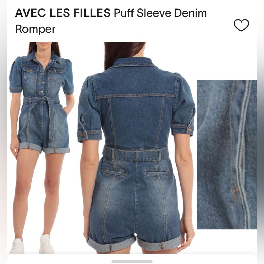💙 On-Trend FW2026💙
Avec Les Filles- Denim Romper. Puffed Sleeves. Button. Zipper